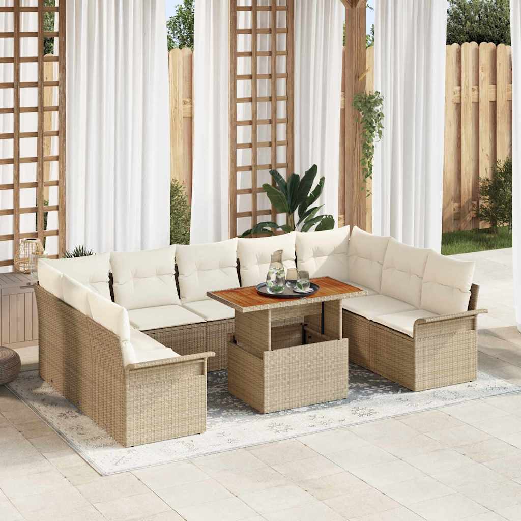 Garten-Sofa-Set 10 stk. Beige Poly Rattan