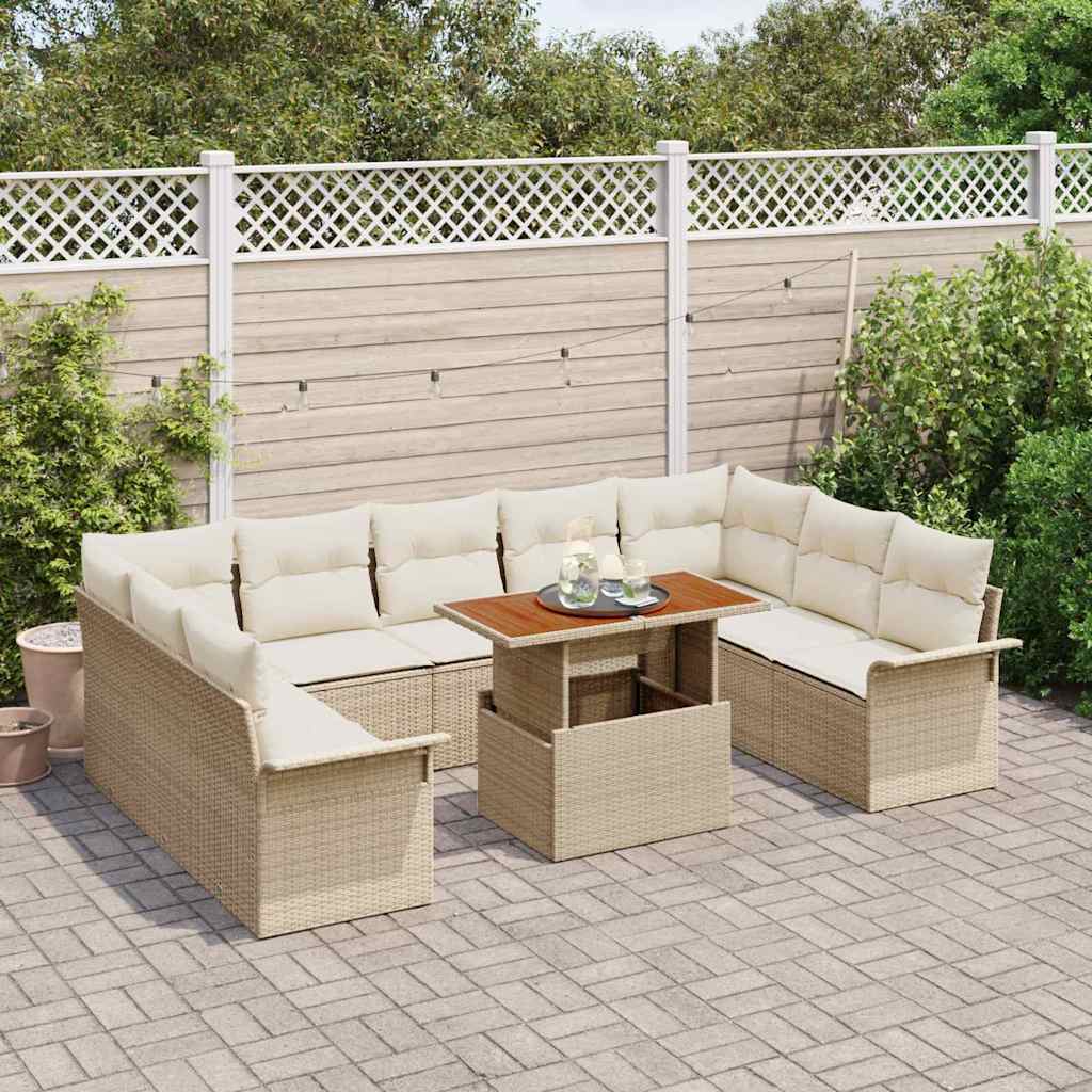 Garten-Sofa-Set 10 stk. Beige Poly Rattan