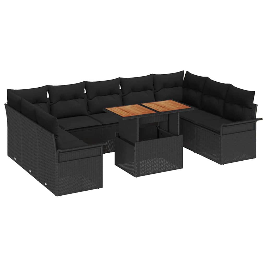 Garten-Sofa-Set 10 Stk. Schwarz Poly Rattan