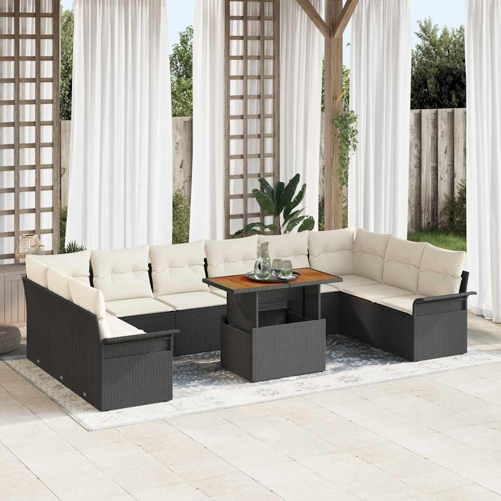 Garten-Sofa-Set 9 stk. Schwarz Poly Rattan