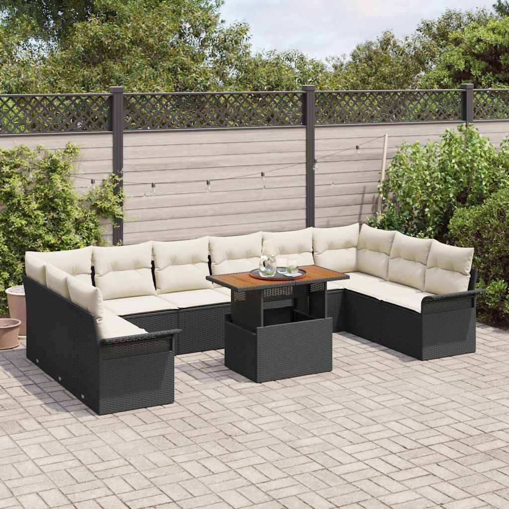 Garten-Sofa-Set 9 stk. Schwarz Poly Rattan