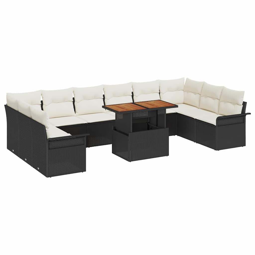 Garten-Sofa-Set 9 stk. Schwarz Poly Rattan