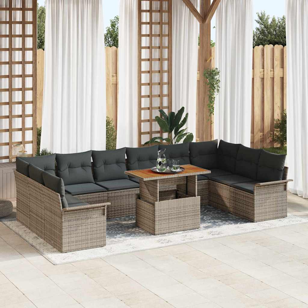 Garten-Sofa-Set 9 stk. Grau Poly Rattan