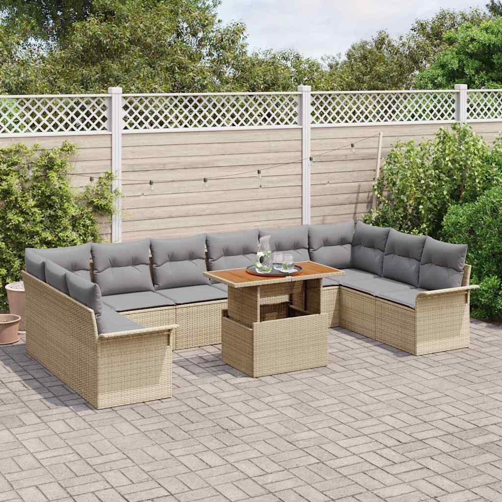 Garten-Sofa-Set mit Speicher 9 pcs Beige Poly Rattan