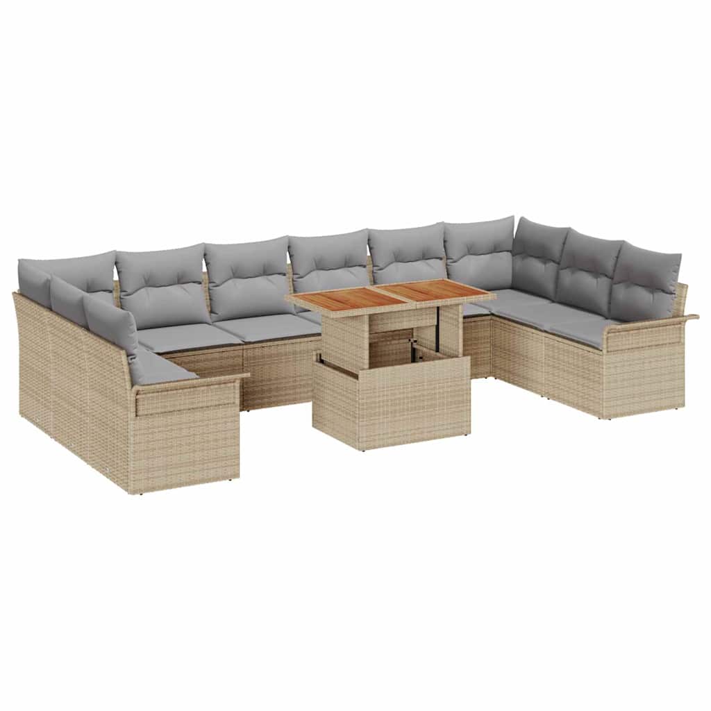Garten-Sofa-Set mit Speicher 9 pcs Beige Poly Rattan