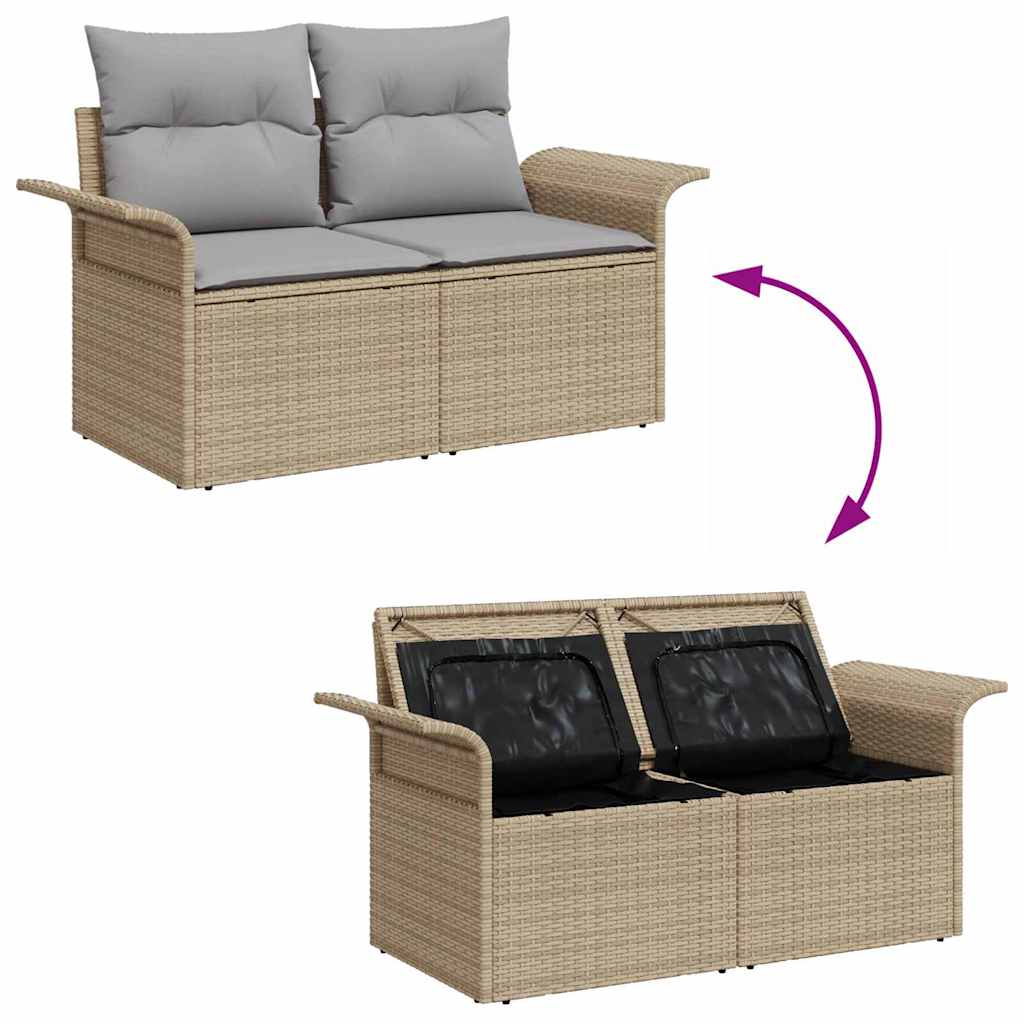 Garten-Sofa-Set mit Speicher 9 pcs Beige Poly Rattan