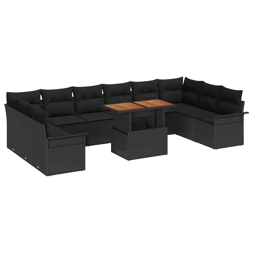 Garten-Sofa-Set mit Speicher 9 pcs Schwarz Poly Rattan