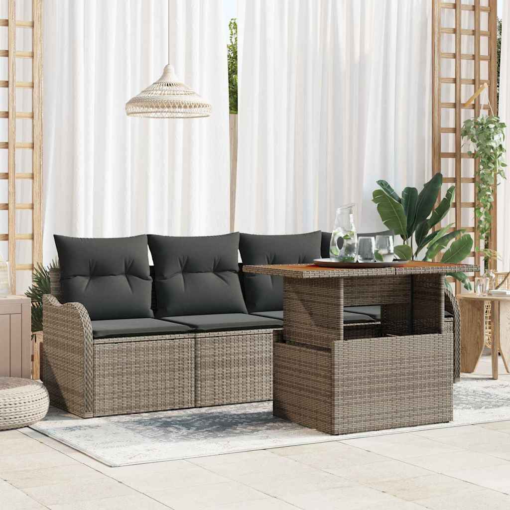Gartensofa-set 5 stk. Grau Poly-Rattan