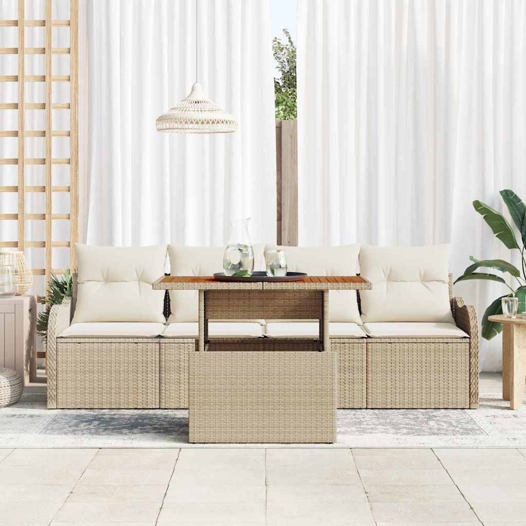 Gartensofa-set 5 stk. Beige Poly-Rattan