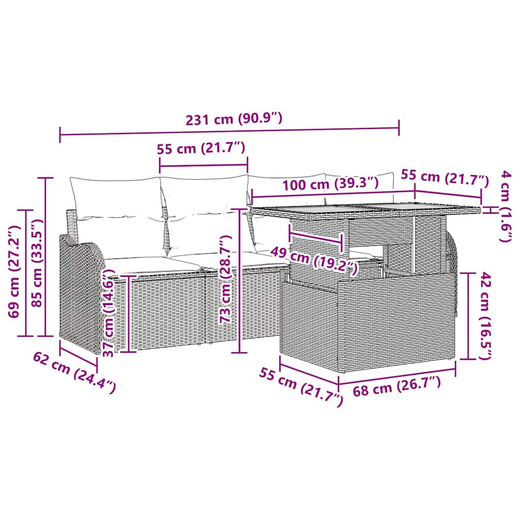 Gartensofa-set 5 stk. Schwarz Poly-Rattan