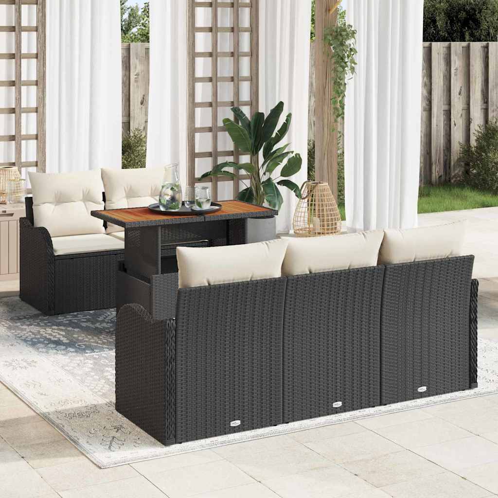 Garten-Sofa-Set 6 stk. Schwarz Poly Rattan