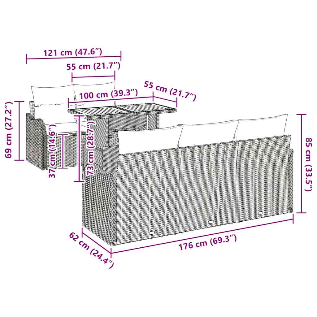 Garten-Sofa-Set 6 stk. Schwarz Poly Rattan