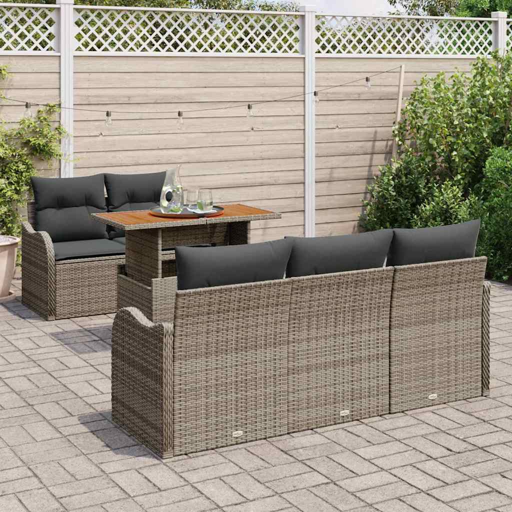 Garten-Sofa-Set 6 Stk. Grau Poly Rattan
