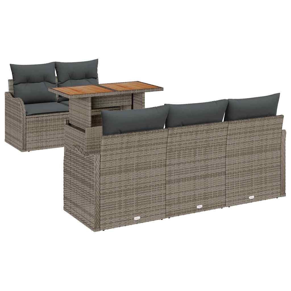 Garten-Sofa-Set 6 Stk. Grau Poly Rattan