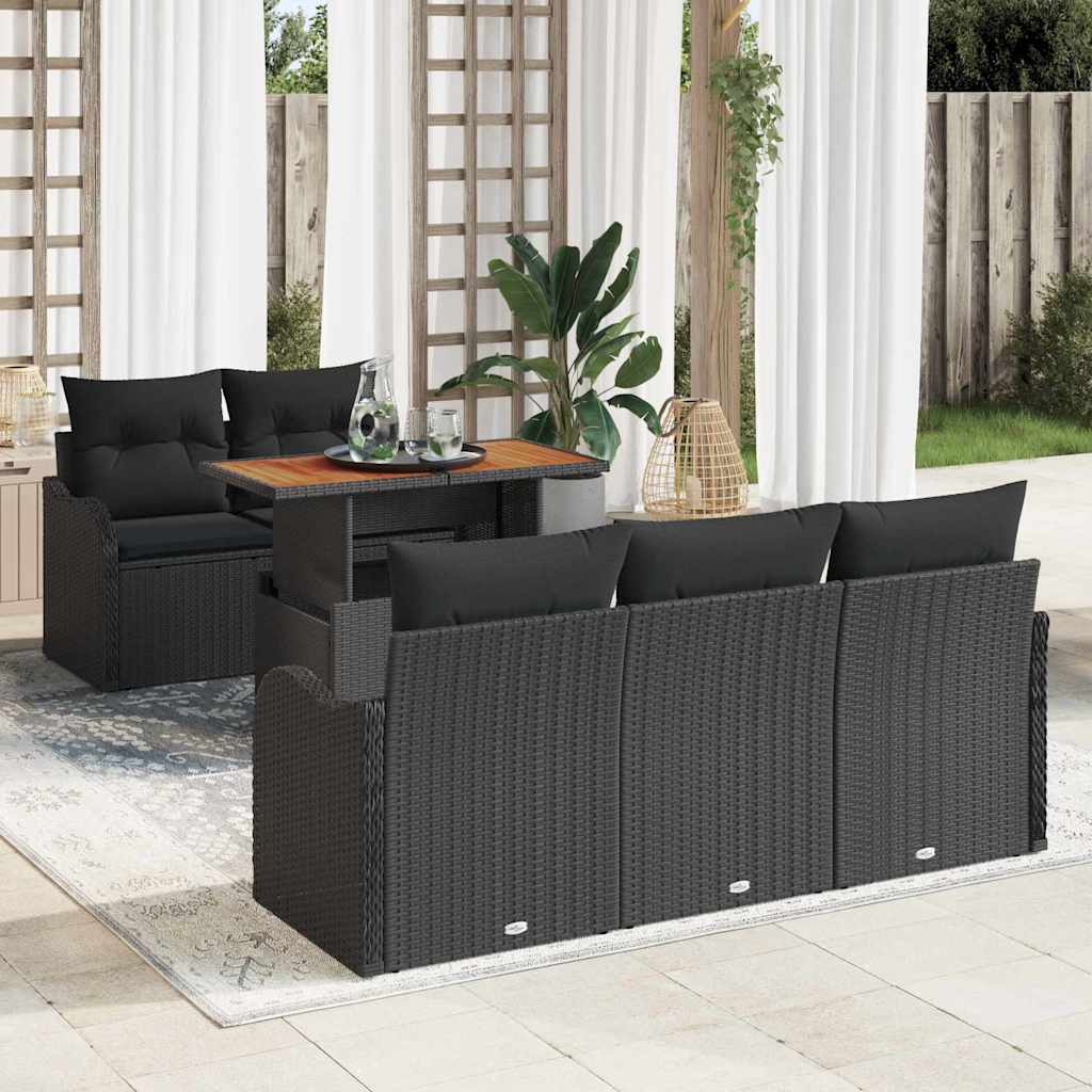 Garten-Sofa-Set 6 Stk. Schwarz Poly Rattan