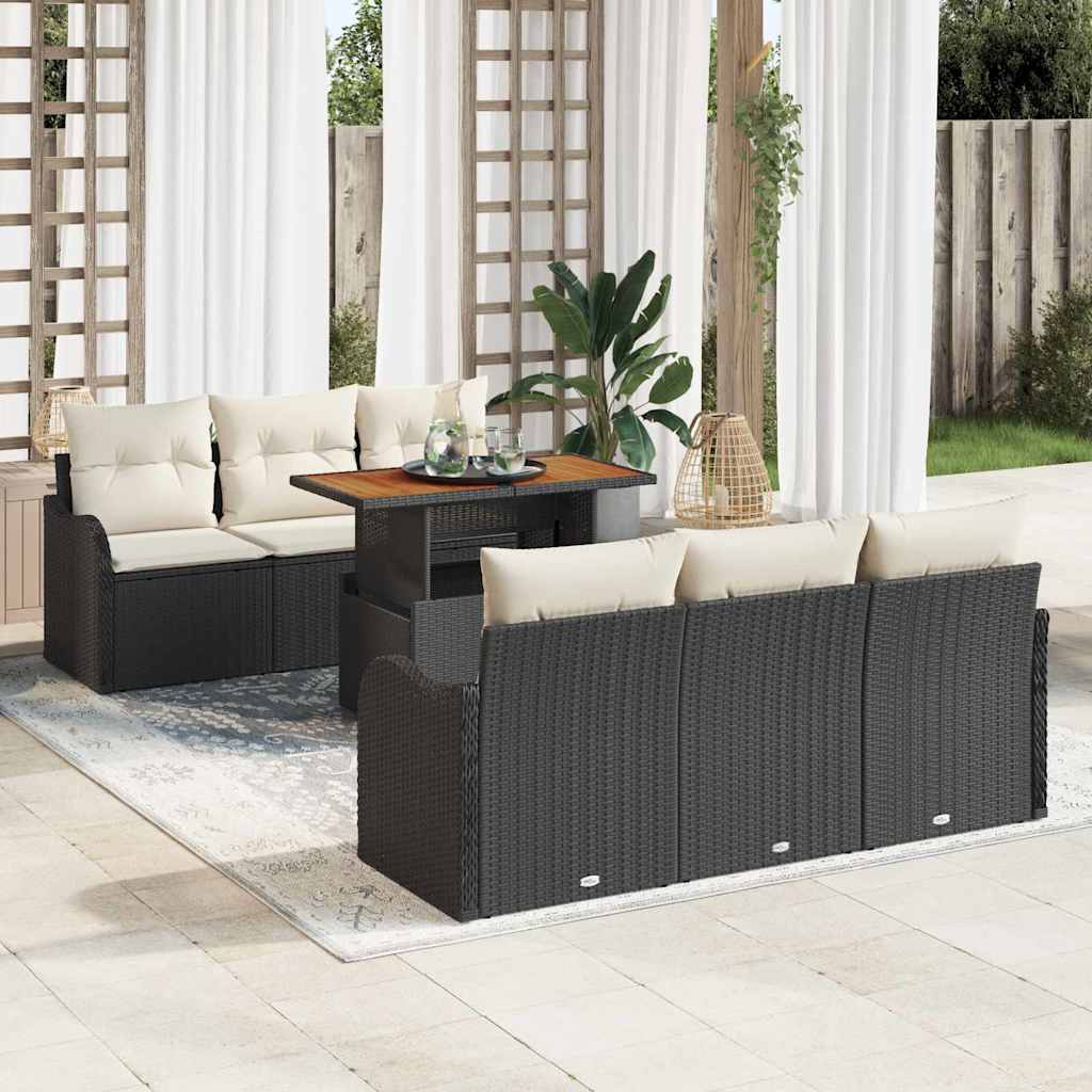 Garten-Sofa-Set 7 stk. Schwarz Poly Rattan