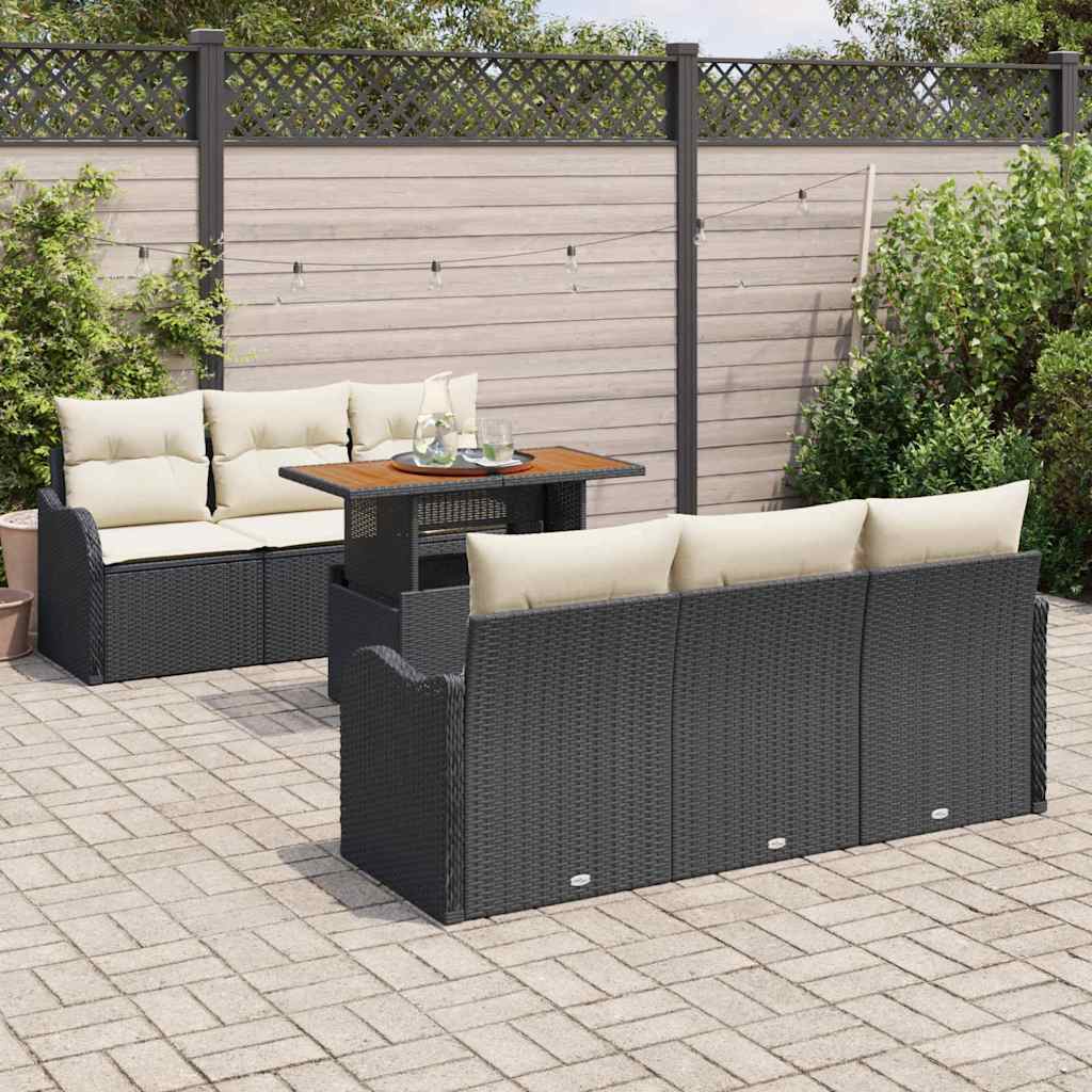Garten-Sofa-Set 7 stk. Schwarz Poly Rattan