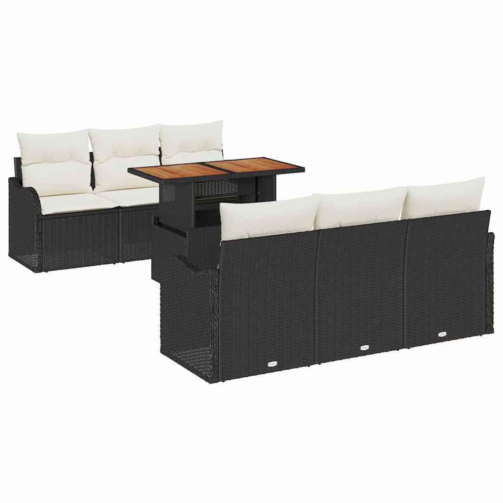 Garten-Sofa-Set 7 stk. Schwarz Poly Rattan