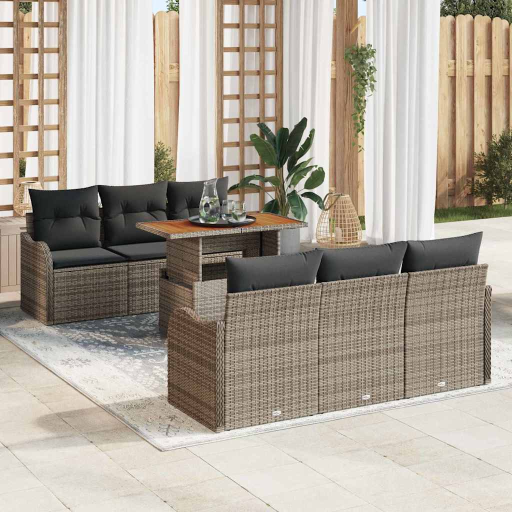 Garten-Sofa-Set 7 stk. Grau Poly Rattan