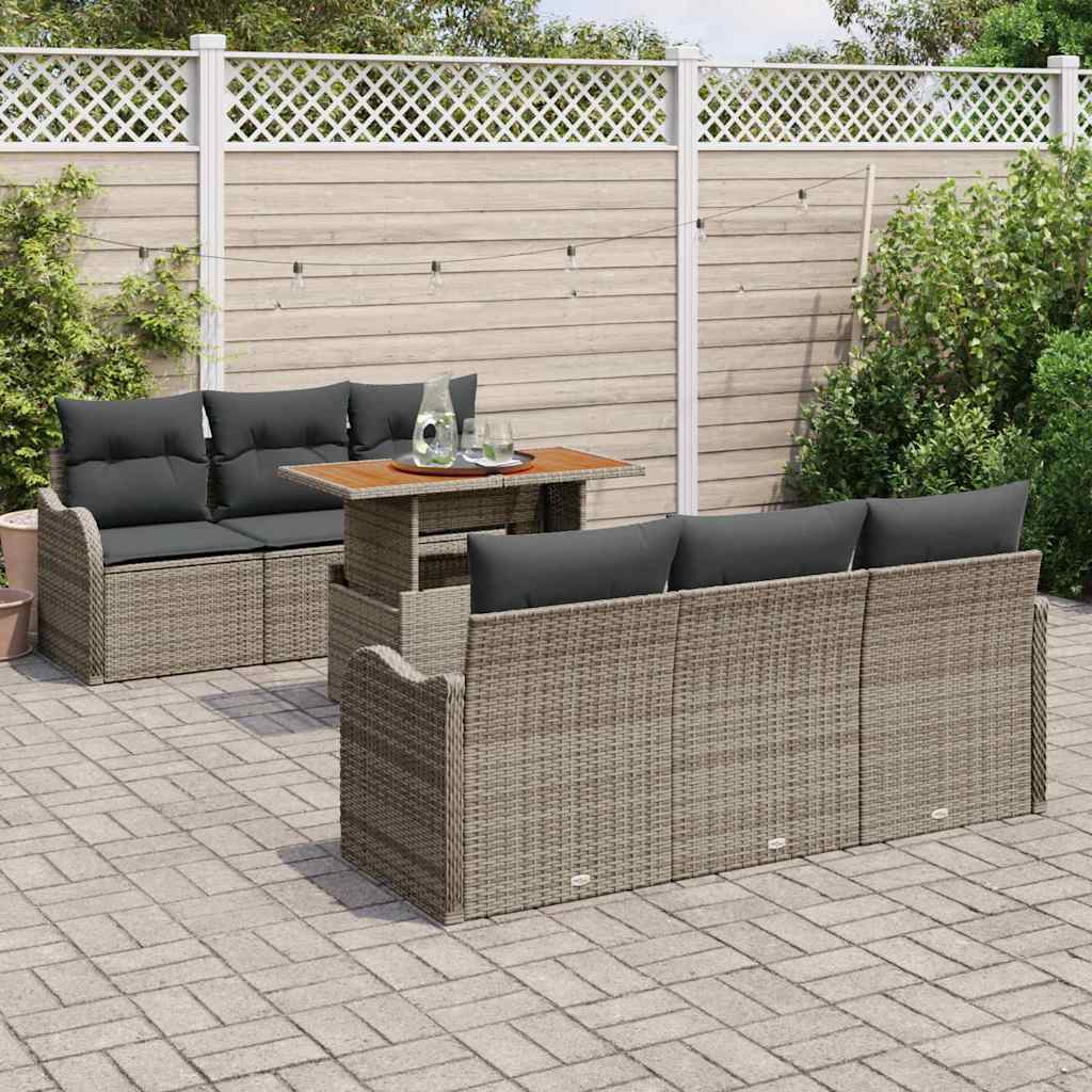 Garten-Sofa-Set 7 stk. Grau Poly Rattan