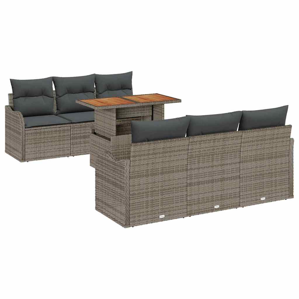 Garten-Sofa-Set 7 stk. Grau Poly Rattan
