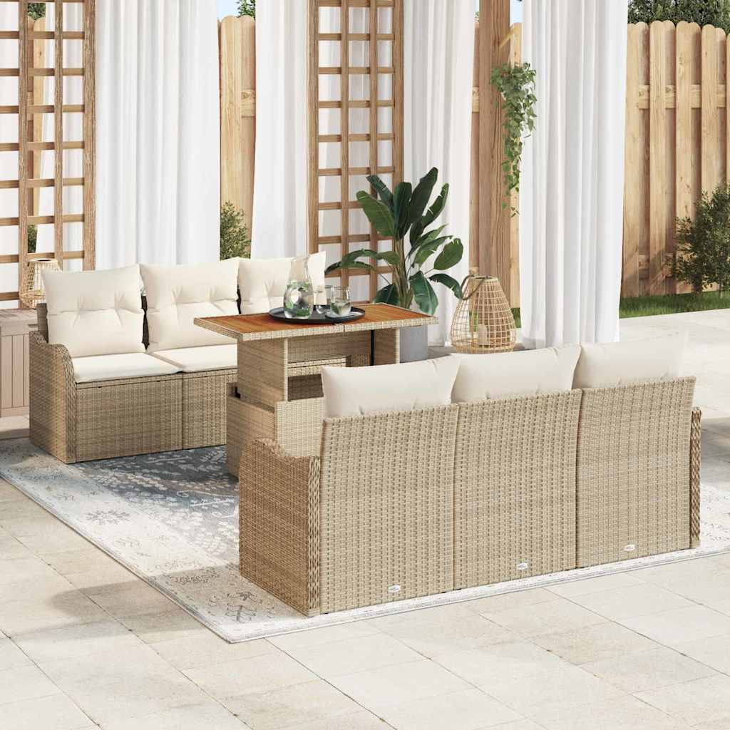 Garten-Sofa-Set 7 stk. Beige Poly Rattan