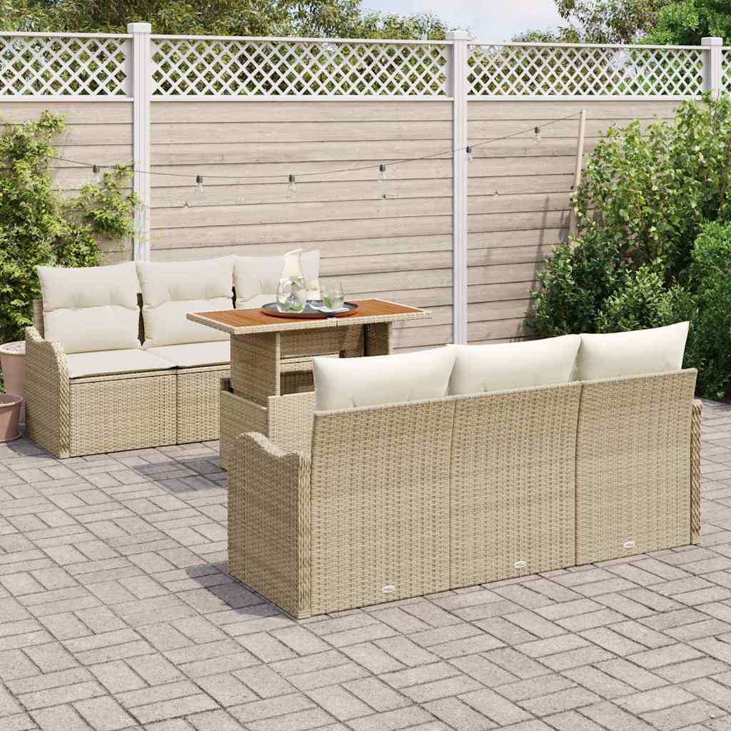 Garten-Sofa-Set 7 stk. Beige Poly Rattan