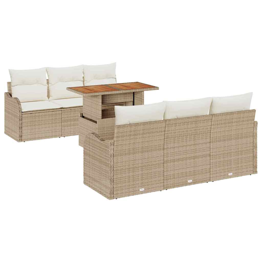 Garten-Sofa-Set 7 stk. Beige Poly Rattan