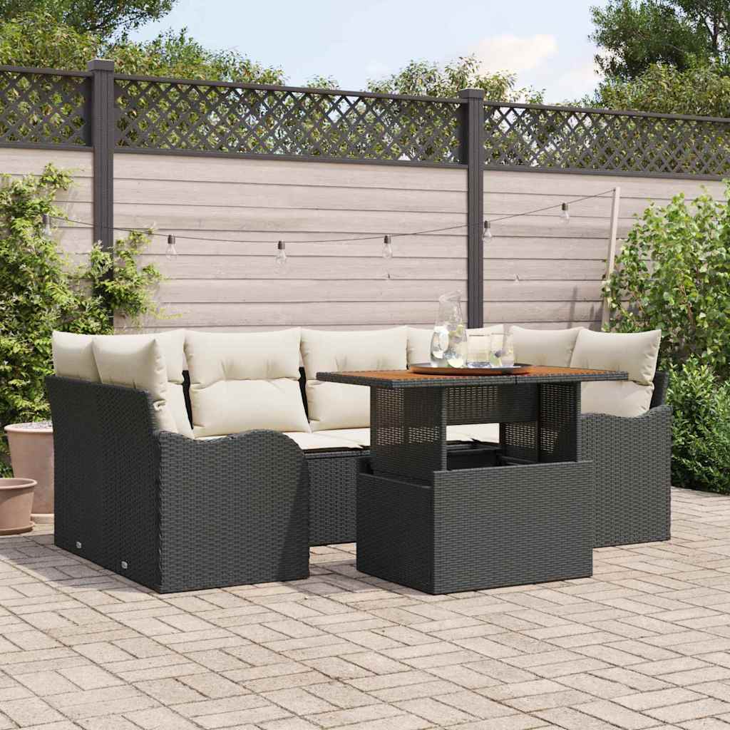 Garten-Sofa-Set 7 stk. Schwarz Poly Rattan
