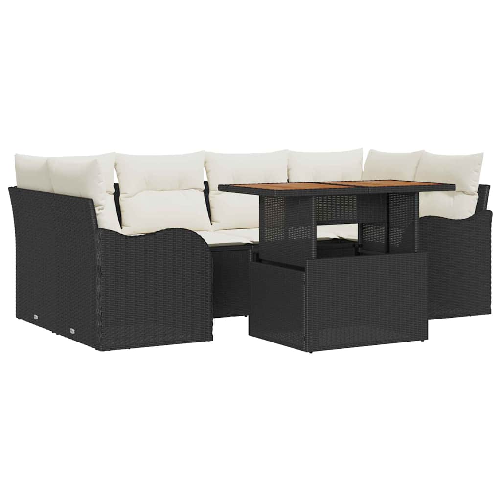 Garten-Sofa-Set 7 stk. Schwarz Poly Rattan