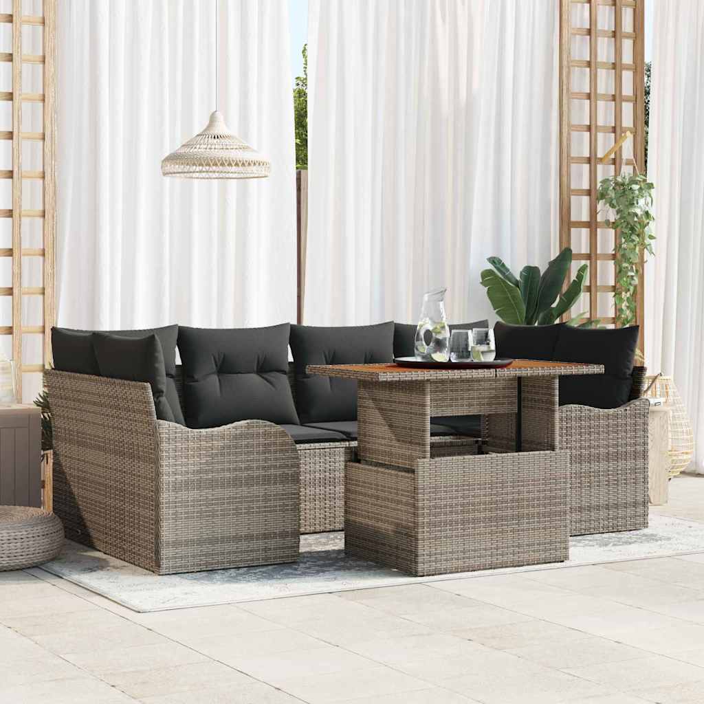 Garten-Sofa-Set 7 stk. Grau Poly Rattan
