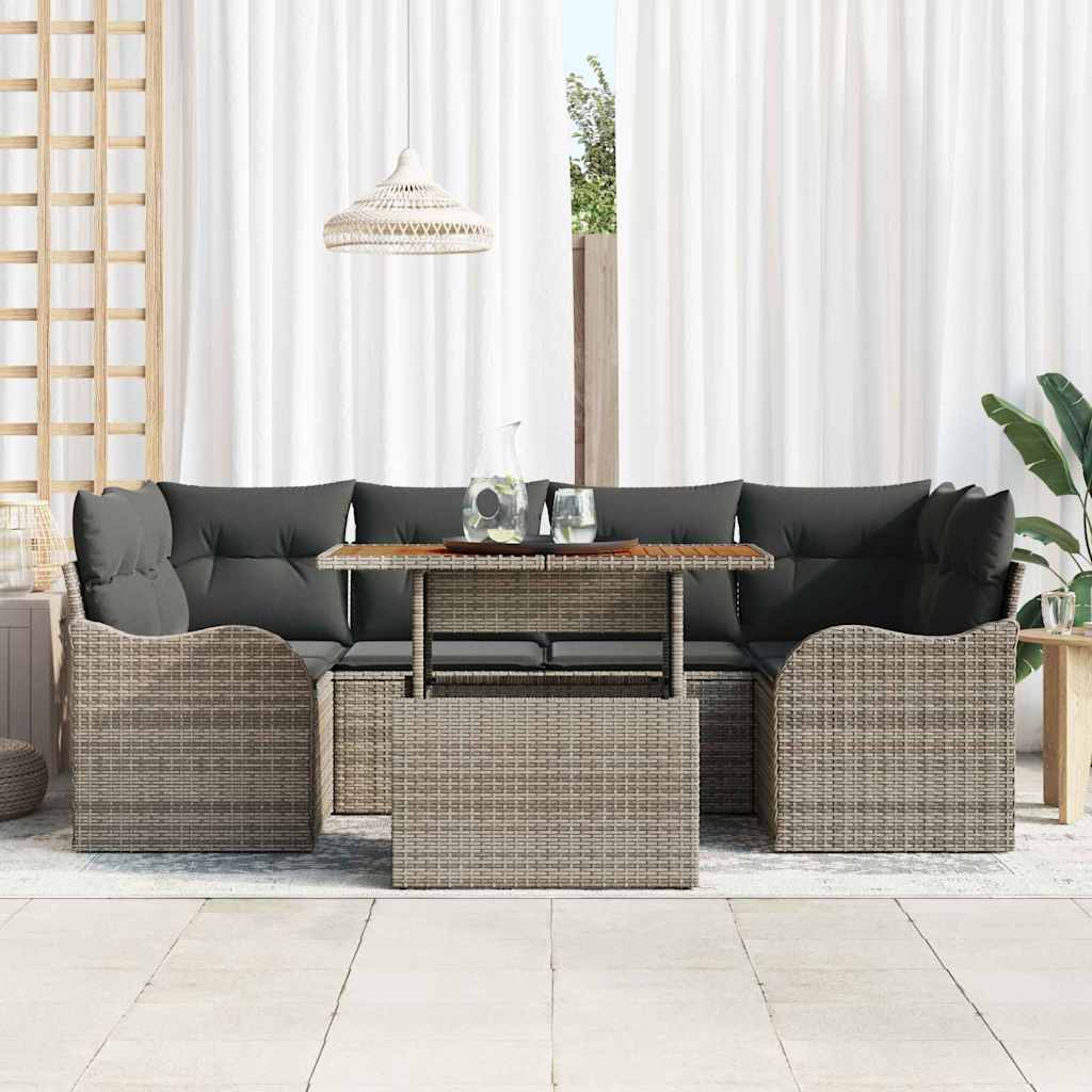 Garten-Sofa-Set 7 Stk. Grau Poly Rattan