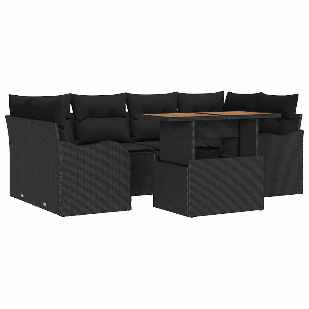 Garten-Sofa-Set 7 stk. Schwarz Poly Rattan