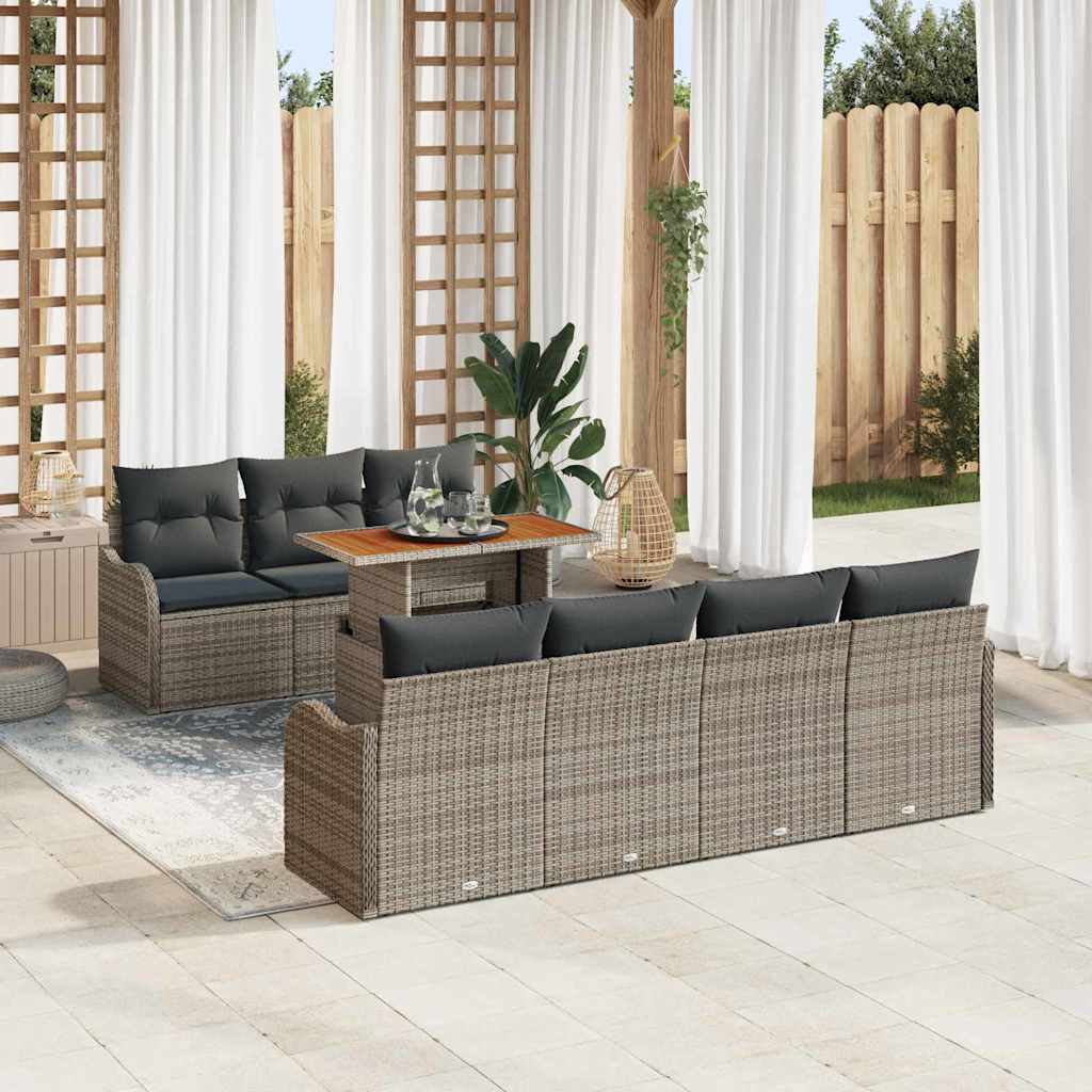 Garten-Sofa-Set 8 stk. Grau Poly Rattan
