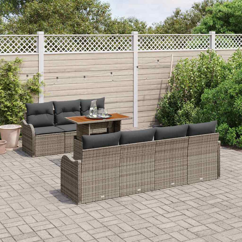 Garten-Sofa-Set 8 stk. Grau Poly Rattan