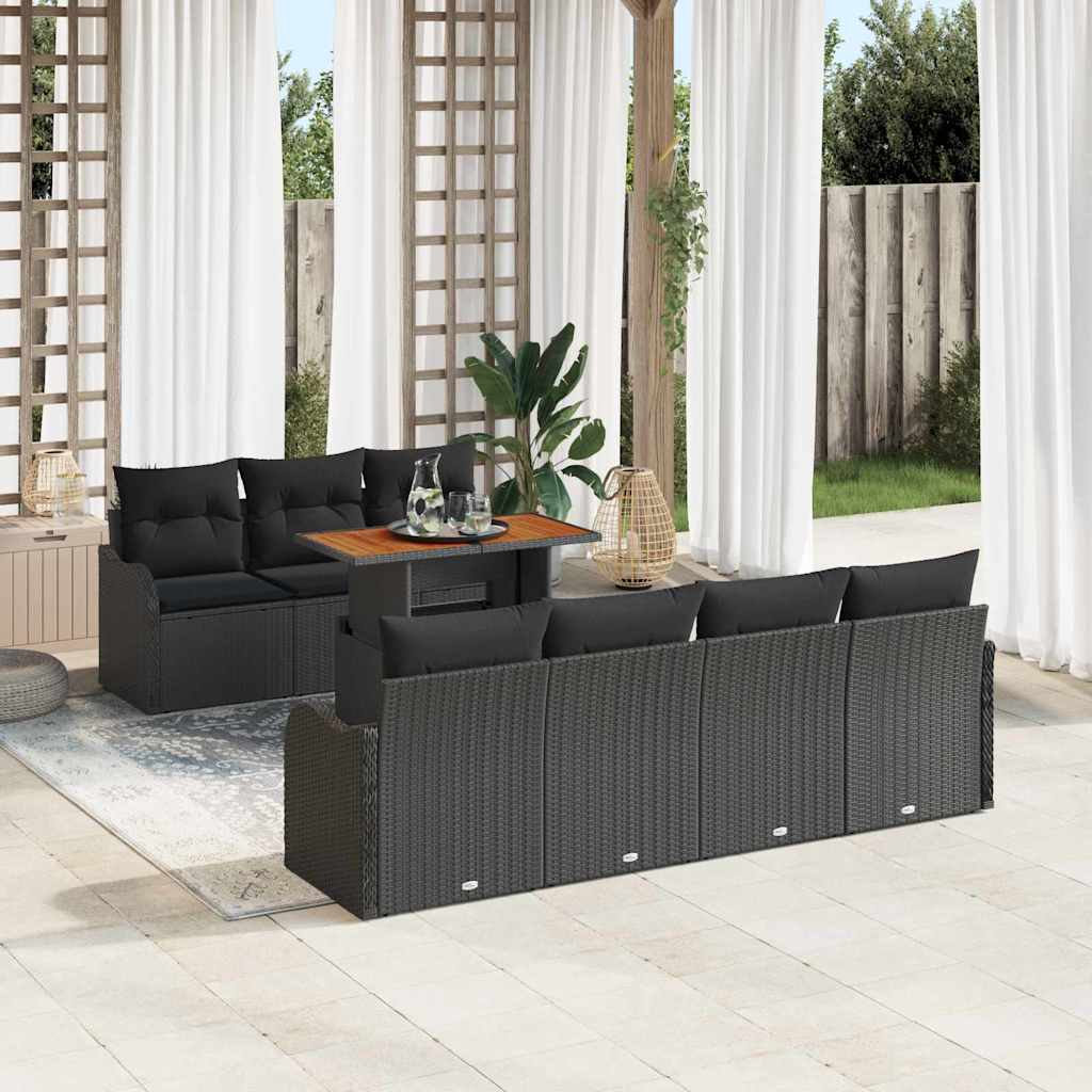 Garten-Sofa-Set 8 stk. Schwarz Poly Rattan