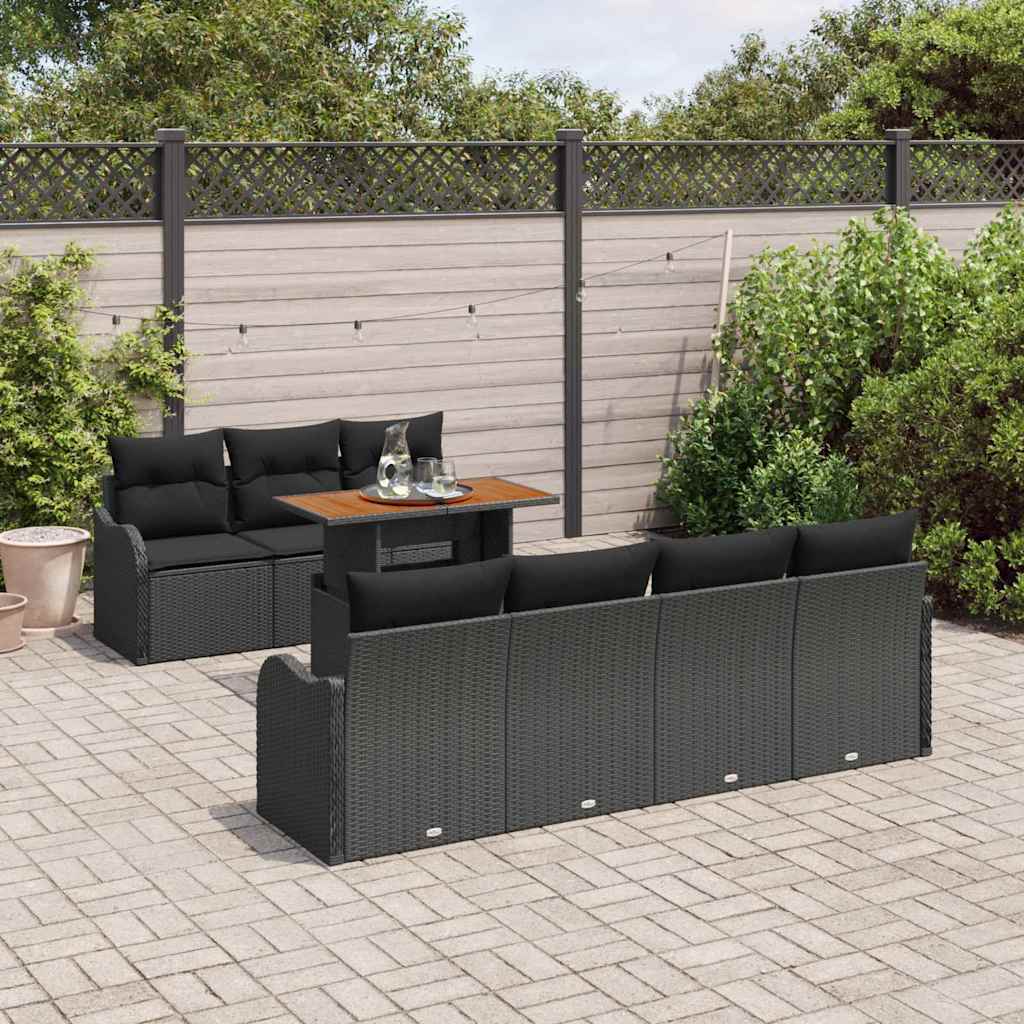 Garten-Sofa-Set 8 stk. Schwarz Poly Rattan