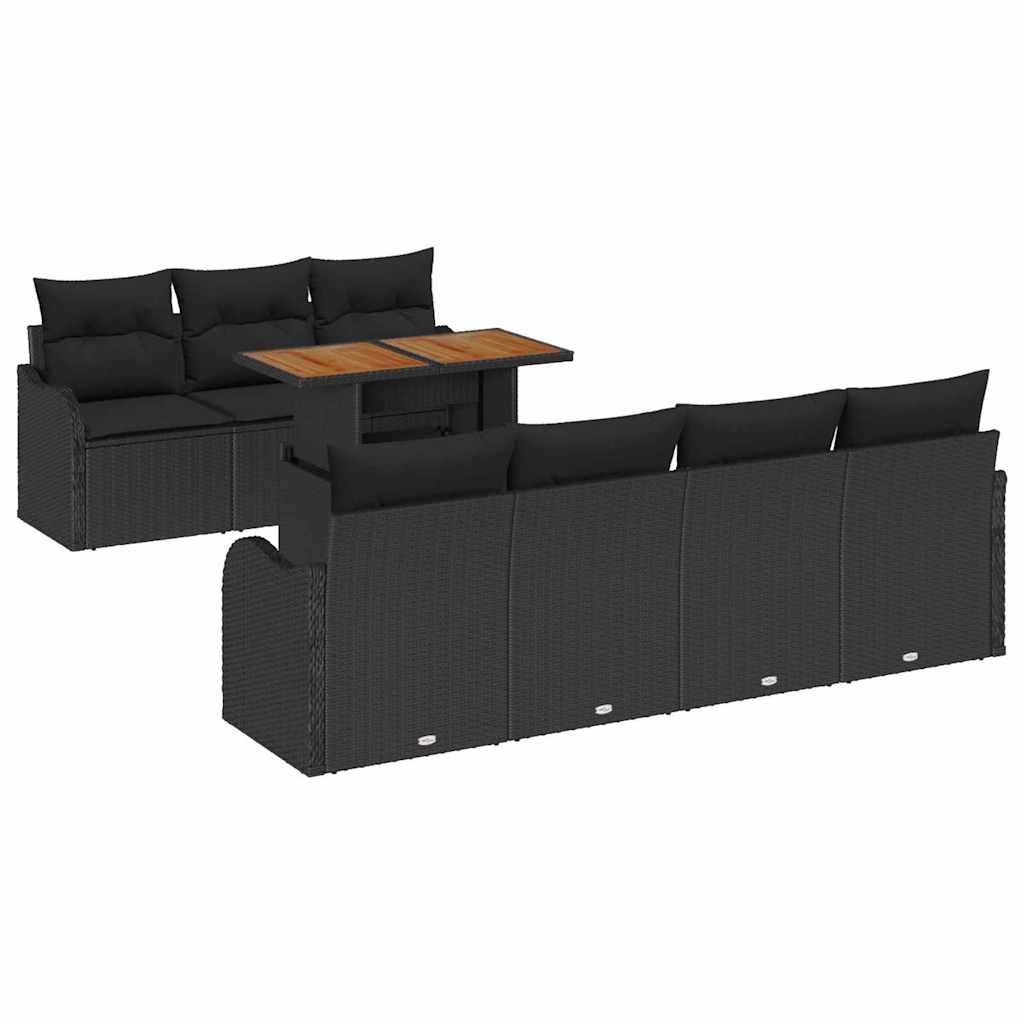 Garten-Sofa-Set 8 stk. Schwarz Poly Rattan