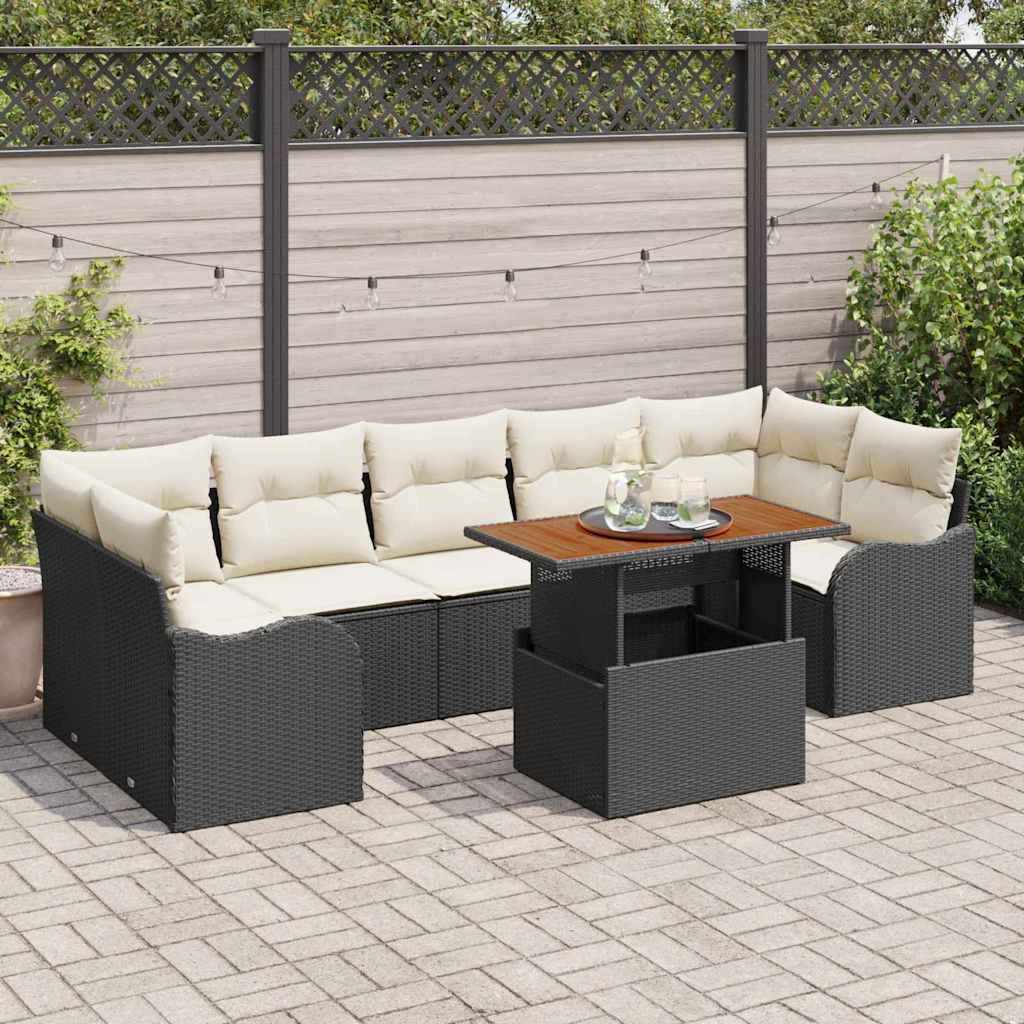 Garten-Sofa-Set 8 stk. Schwarz Poly Rattan