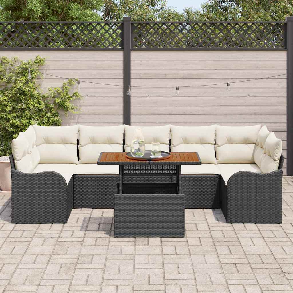 Garten-Sofa-Set 8 stk. Schwarz Poly Rattan