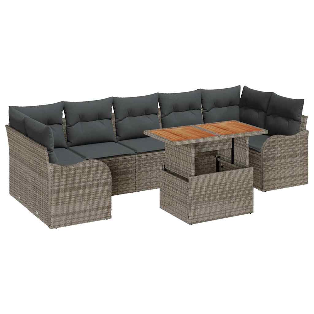 Garten-Sofa-Set 8 Stk. Grau Poly Rattan