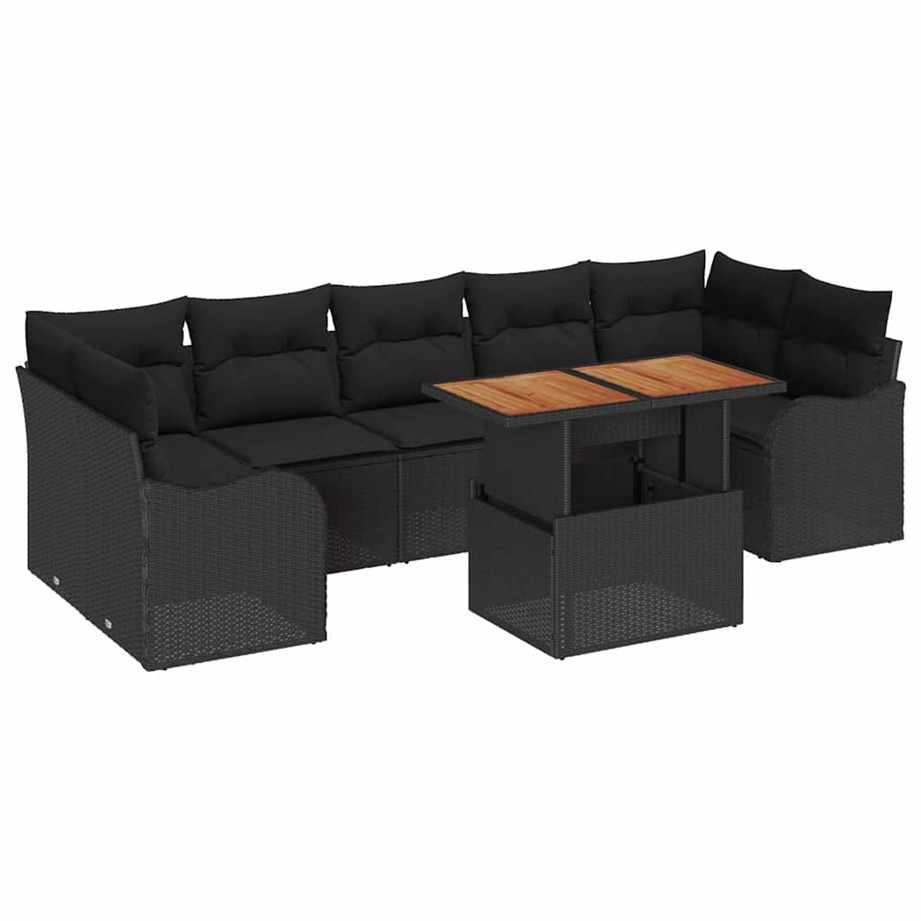 Garten-Sofa-Set 8 stk. Schwarz Poly Rattan