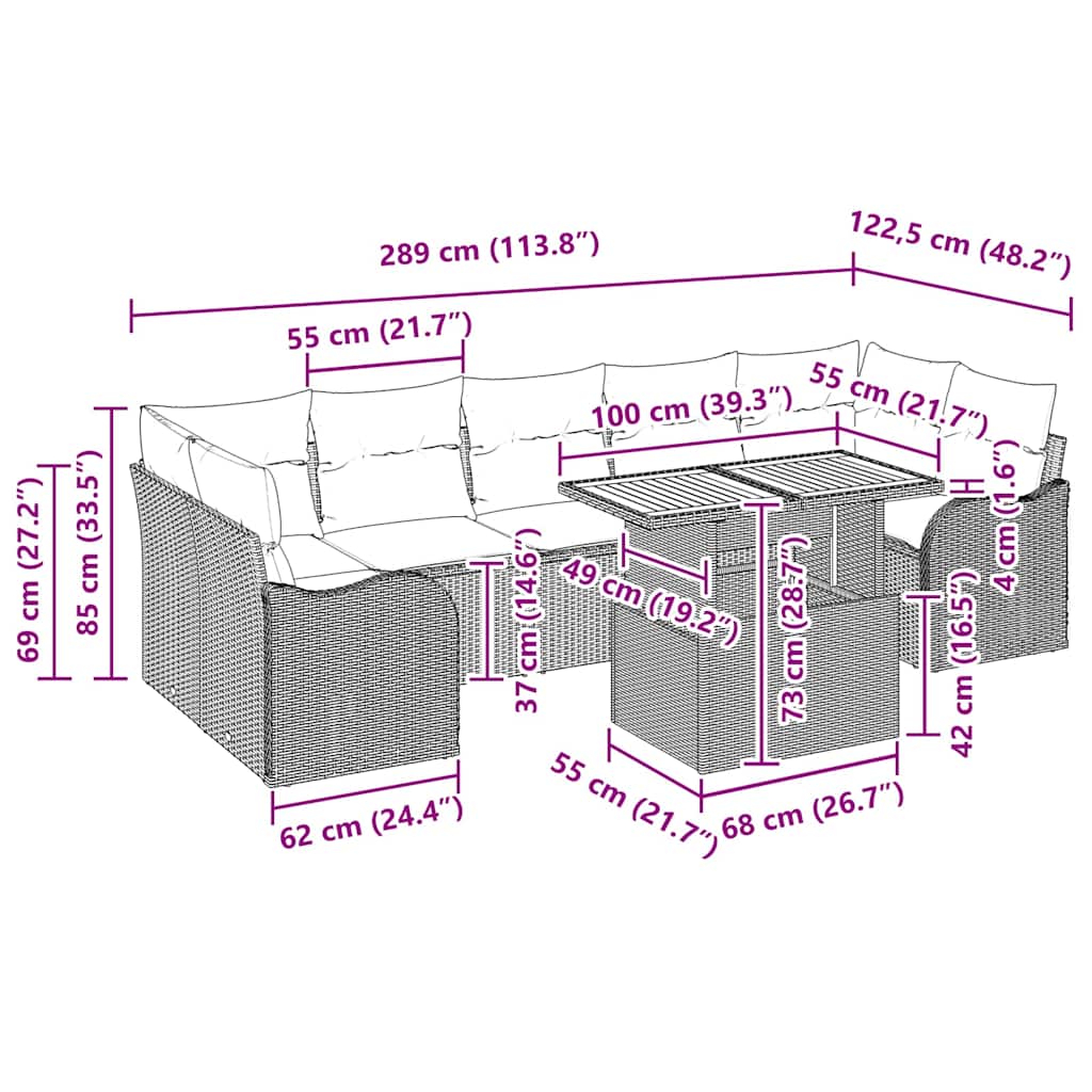 Garten-Sofa-Set 8 stk. Schwarz Poly Rattan