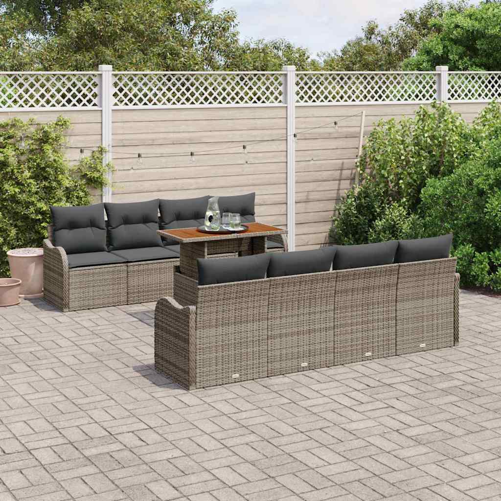 Garten-Sofa-Set 9 Stk. Grau Poly Rattan