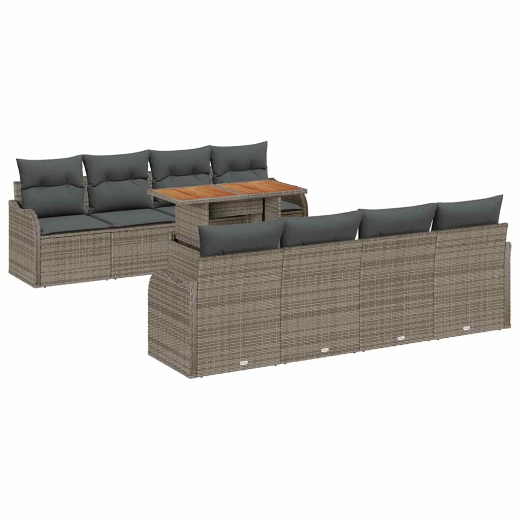 Garten-Sofa-Set 9 Stk. Grau Poly Rattan