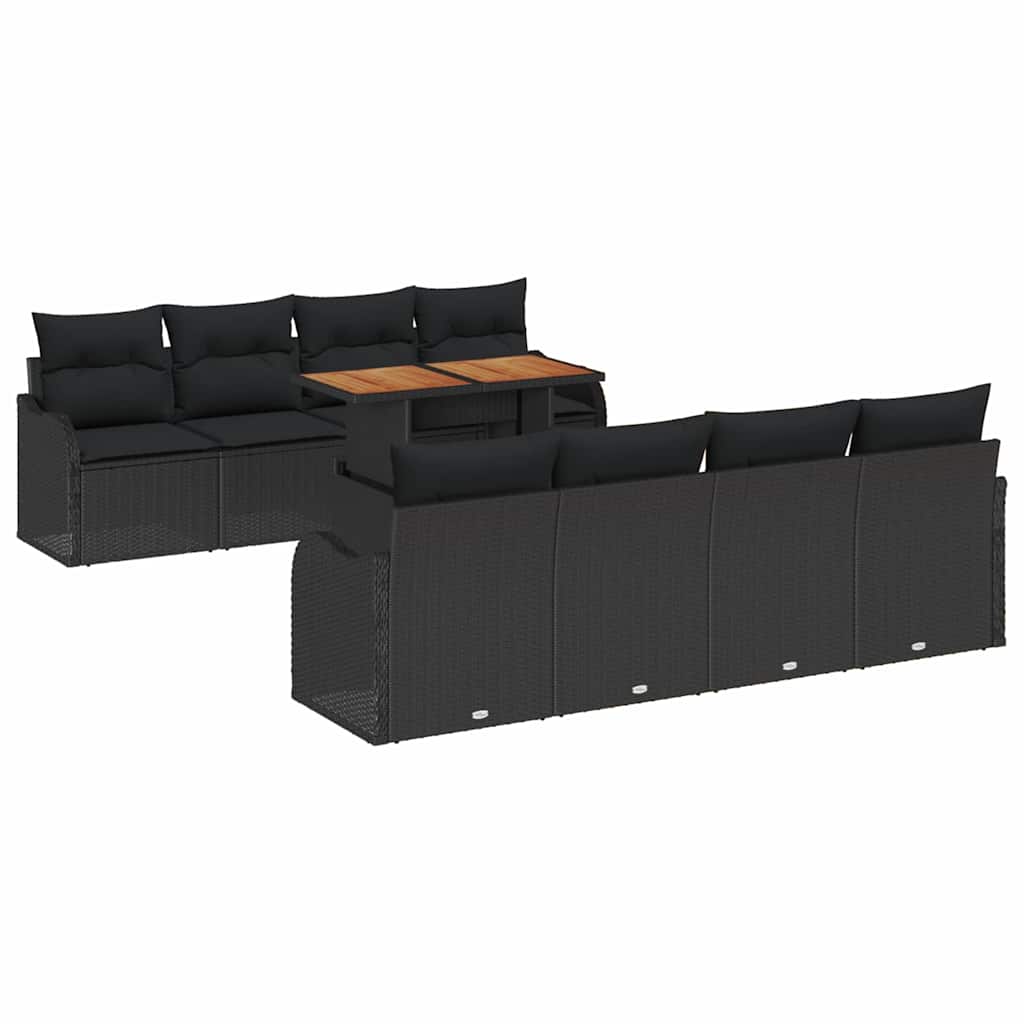 Garten-Sofa-Set mit Speicher 9 pcs Schwarz Poly Rattan