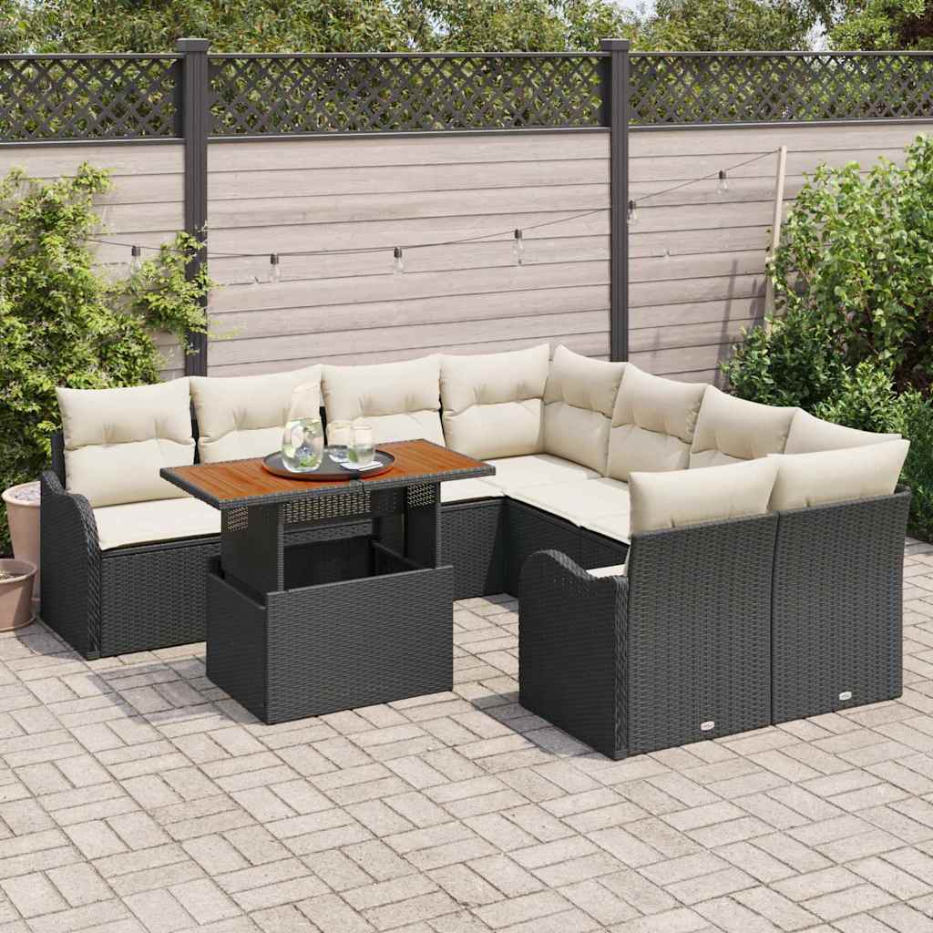 Garten-Sofa-Set 9 Stk. Schwarz Poly Rattan