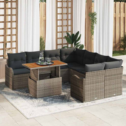Garten-Sofa-Set 9 stk. Grau Poly Rattan