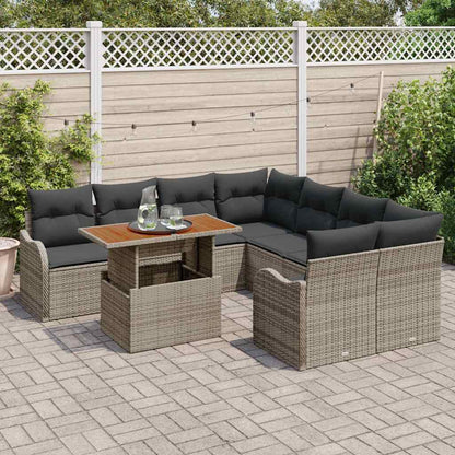 Garten-Sofa-Set 9 stk. Grau Poly Rattan