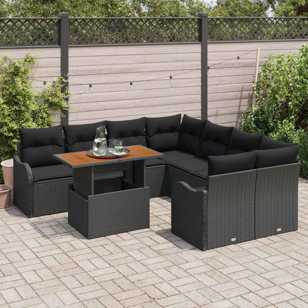 Garten-Sofa-Set 9 Stk. Schwarz Poly Rattan